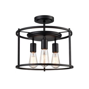 Claxy Industrial Black Semi Flush Ceiling Light Wood Grain Drum Ceiling Light - 1 of 4