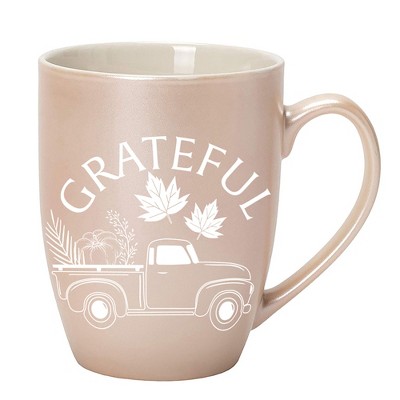 Elanze Designs Grateful Truck White and Precious Pearl 10 ounce New Bone China Coffee Cup Mug