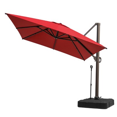 Pellebant 10'x 13' Patio Cantilever Umbrella Heavy Duty Base Set High-Strength Aluminum Pole with 360Rotation 5 Heights Adjustable