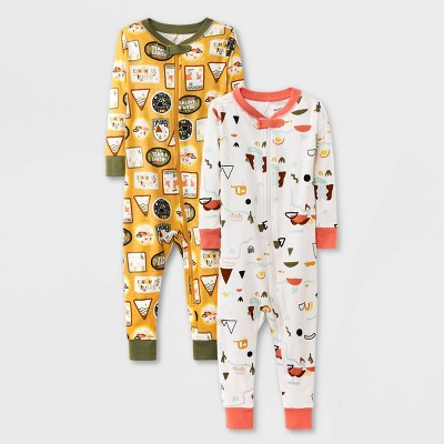 Image of Baby Boys' 2pk Patches & Mountain Pajama Romper - Cat & Jack™ Yellow 12M