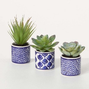 Sullivans Artificial 4" Succulents In Printed Pots - Set of 3 - 1 of 3