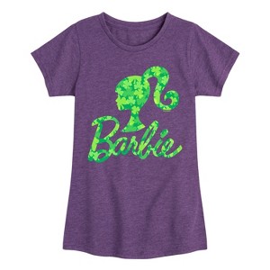 Girls' - Barbie - Logo Shamrock Pattern Fitted Short Sleeve Graphic T-Shirt - 1 of 4