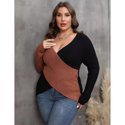 Plus Size Cross Knit Sweaters Women Pullover Wrap Winter Fall Sweater V-Neck Slim Fit Going Out Warm Tops