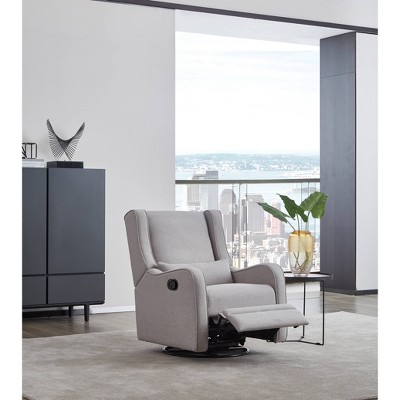 Pearl River Gray Faux Leather Swivel Recliner with Wood Frame