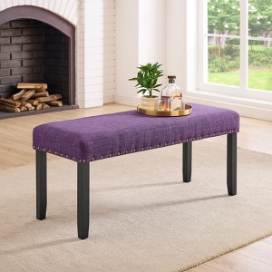 Roundhill Furniture Biony Fabric Dining Bench with Nailhead Trim - 1 of 4