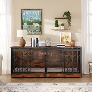 Famapy Rustic Style Doghouse Dog Crate: Sliding Door,Wood & Steel Frame for Medium to Large Dogs - Secure Pet Enclosure with Easy Clean Design - 1 of 4