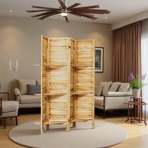 MAYEERTY Freestanding Room Divider, 5.6Ft Wood Privacy Screen with Shelves - 1 of 4