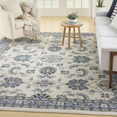 Ivory Blue Persian-Inspired Rectangular 8' x 10' Outdoor Rug