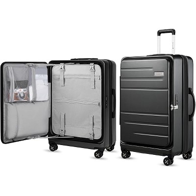 LUGGEX 28 Inch Luggage with Spinner Wheels, Expandable PC Hard Shell Checked Suitcase with Front Opening, Lightweight, Charcoal Metallic