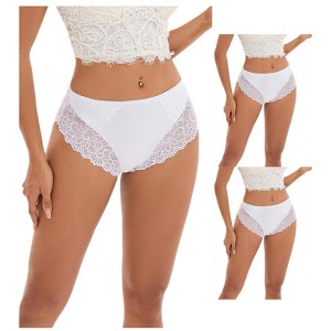 INSPIRE CHIC 3 Pcs Women's Wide Lace Trim Mid-Waisted Underwear Full Coverage Comfortable Briefs - 1 of 4