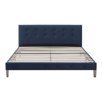 Classic Brands Seattle Modern Contemporary Tufted Upholstered Platform Bed with Headboard, Wood Frame, and Wood Slat Support, Full, Antonio Sapphire