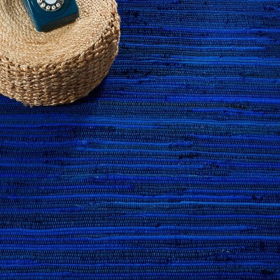 Coastal Charm Handwoven Blue Stripe Round Wool-Cotton Rug, 4' Diameter