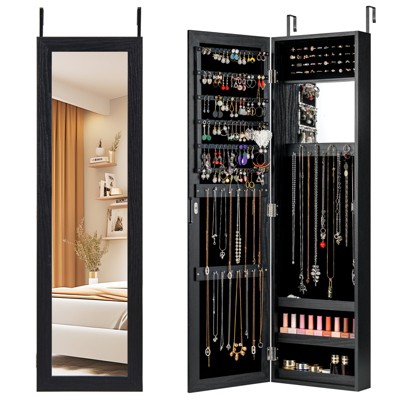 Tangkula Wall Door Mounted Mirrored Jewelry Cabinet Standing Vanity Storage Box