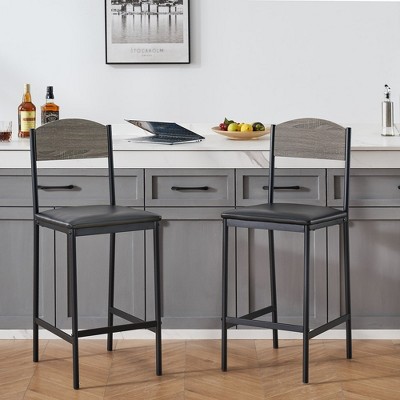 WhizMax Bar Stools, Set of 2 PU Upholstered Bar Stools, 25.2 Inch Modern Counter Height Bar Stools with Back and Footrest, Dining Chairs