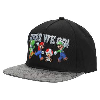 Super Mario Bros Here We Go Boy's Black Snapback Hat