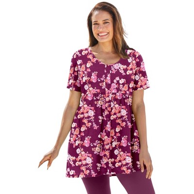 Woman Within Plus Size Short-Sleeve Empire Waist Tunic