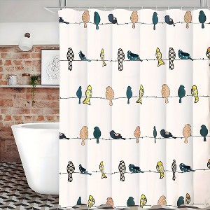 Paaaawaters Birds Shower Curtain, Multi - Colorful Floral Bird Pattern - Whimsical & Playful Bird Shower Curtain - 1 of 4