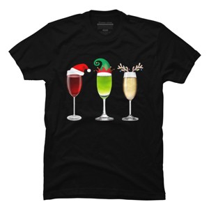 Men's Design By Humans Red Wine Glass Santa Elf Hat Reindeer Horn Christmas By Forever9 T-Shirt - 1 of 4