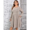 Coolmee Women Casual Round Neck Long Sleeve Loose Side Button Wide Hem Knit Textured Sweater Midi Dress - 2 of 4