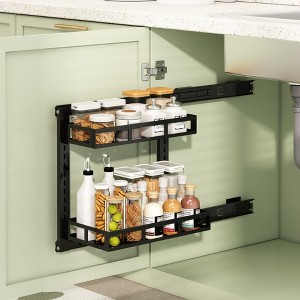 Under Sink Organiser 2 Tier - Metal Pull Out Storage with Adjustable Height, No Drill Upgrade Suction Cups for Kitchen/Bathroom Cupboard - 1 of 4