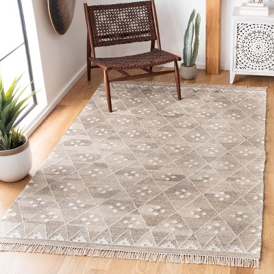 Ivory and Natural Handwoven Wool Kilim Area Rug
