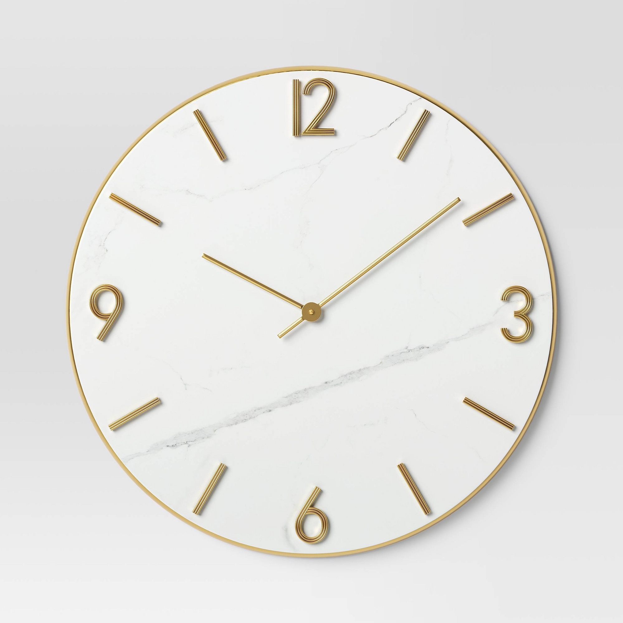 26" Faux Marble Finished in Polished Brass Wall Clock White - Threshold™