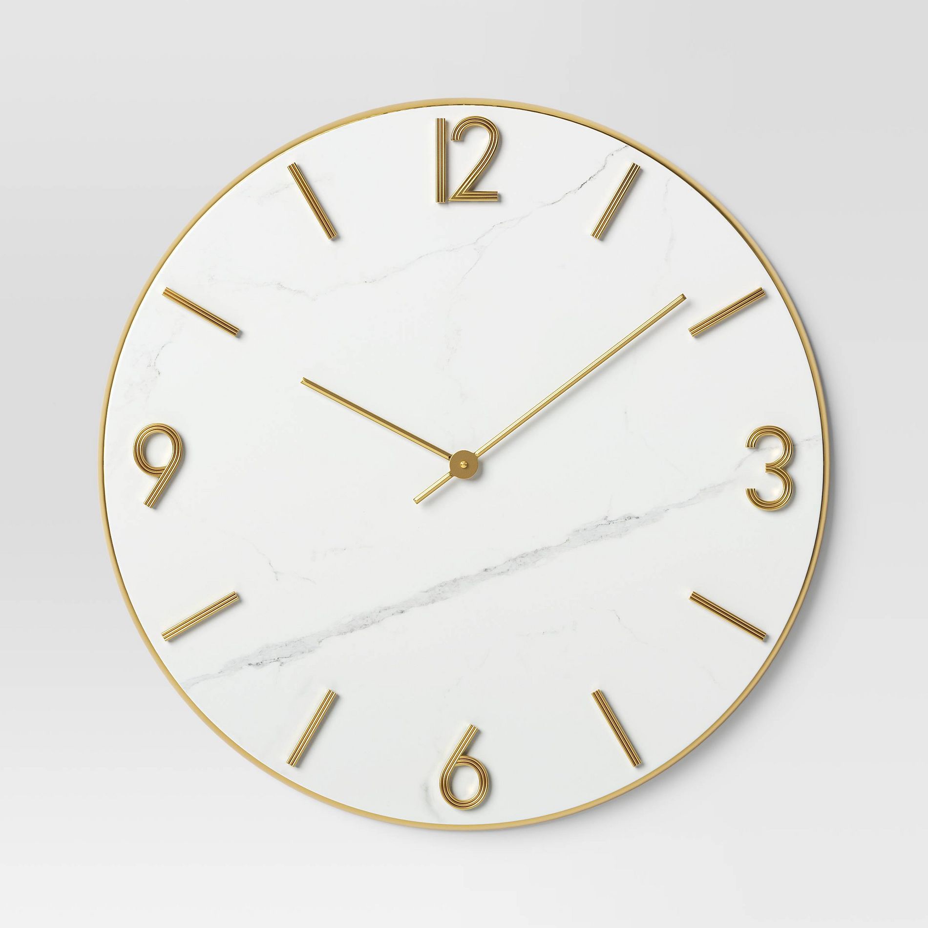 26" Faux Marble Finished in Polished Brass Wall Clock White - Threshold™: Elegant Timepiece for Indoor Use