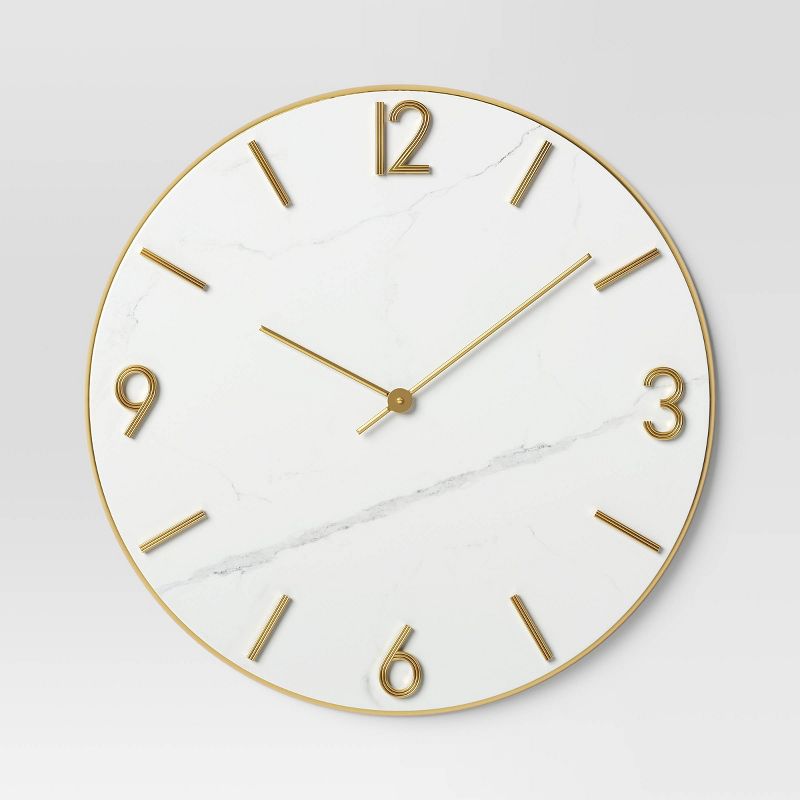 26&#34; Faux Marble Finished in Polished Brass Wall Clock White - Threshold&#8482;, 1 of 5
