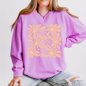 Simply Sage Market Sunny Days Ahead Daisies Lightweight Garment Dyed Sweatshirt - 1 of 4