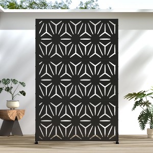 Star shaped black galvanized sheet screen 71.37x46.8inch independent outdoor indoor privacy screen, balcony terrace garden decoration privacy screen - 1 of 4