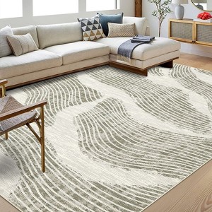 Area Rug Geometric Stripes Rug Modern Washable Living Room Rug Low Pile Non-Slip Throw Rugs for Bedroom Office - 1 of 4