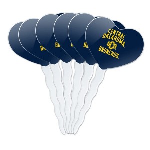 Central Oklahoma Bronchos Logo Heart Love Cupcake Picks Toppers Decoration Set of 6 - 1 of 4
