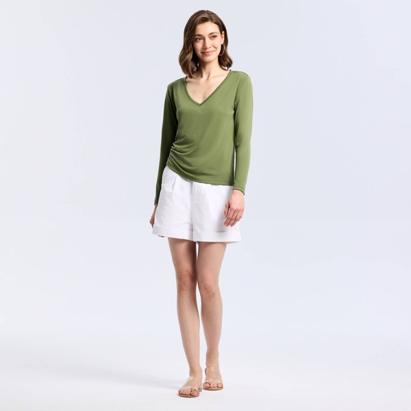 Top de jersey de manga larga con escote en V y lazo lateral ajustable para mujer - A New Day™ 5