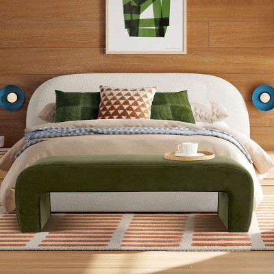 Lily 60'' Sage Green Velvet Waterfall Upholstered Bench with Storage