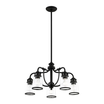Elegant Black 5-Light Chandelier with Hand Blown Seeded Glass