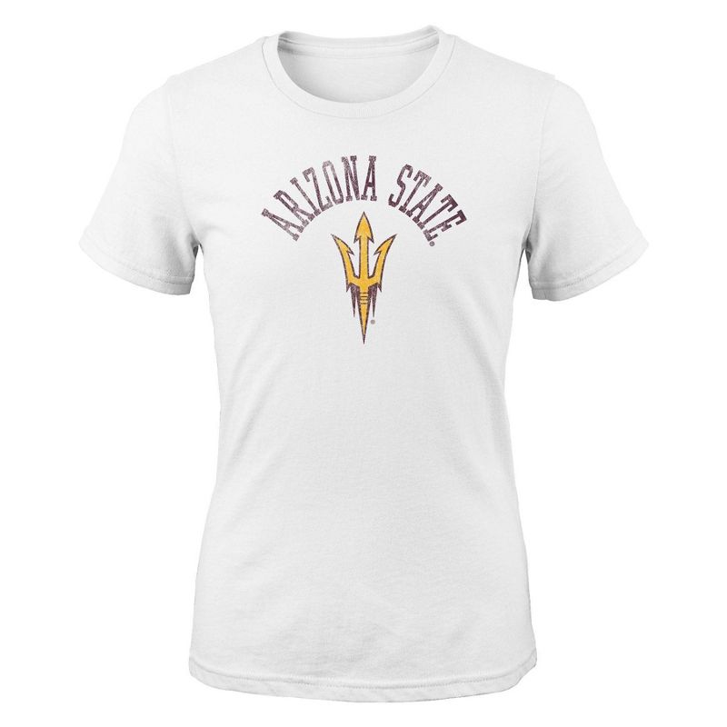 NCAA Arizona State Sun Devils Girls&#39; White Crew Neck T-Shirt, 1 of 2