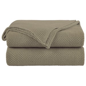PiccoCasa Sofa Couch Solid Lightweight Cotton Knit Soft Throw Blanket - 1 of 4