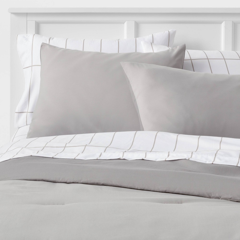 Photos - Duvet 7pc Full Solid Microfiber Reversible Comforter & Sheets Set Gray/Dark Gray