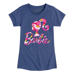 Girls' - Barbie - Pink Daisy Pattern Logo Fitted Short Sleeve Graphic T-Shirt - 1 of 4