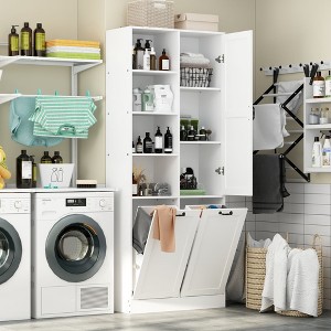 Famapy Bathroom Storage Cabinet:Sleek Aesthetic and Smart Storage Solutions Rotating Drawers Laundry Cabinet - 1 of 4