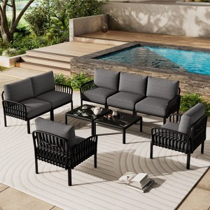 CAVINAS Patio Conversation Sets, Modern Patio Sectional Furniture Set, Outdoor Couch Set with Square Coffee Table for Balcony - 1 of 4