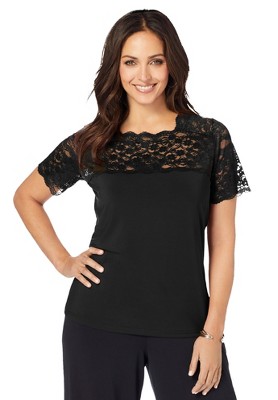 Jessica London Women's Plus Size Stretch Lace Neckline Top