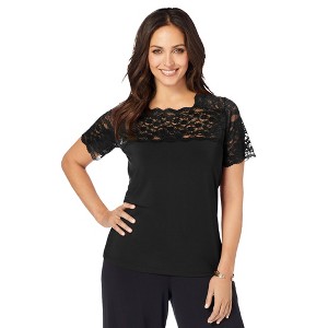Jessica London Women's Plus Size Stretch Lace Neckline Top - 1 of 4