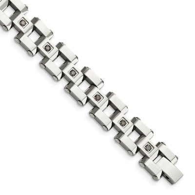 Black Bow Jewelry Men's Stainless Steel and Black Diamond 8.5 Inch Bracelet