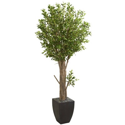 Nearly Natural 6.5-ft Olive Artificial Tree in Black Planter