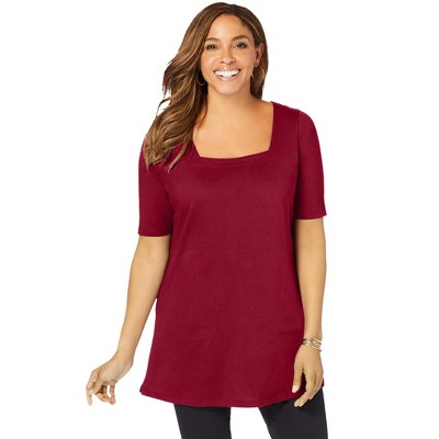 Jessica London Women's Plus Size Stretch Cotton Square Neck Tunic