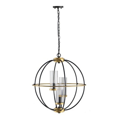 20"x22.3" 3-Light Carlos Chandelier Ceiling Light Black/Gold - A&B Home: Vintage Style, Adjustable, UL Listed, Iron Body