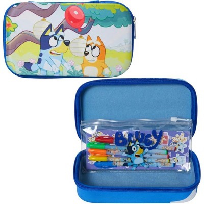 Bluey Pencil Case Set with Stickers and Gel Pens for Kids, Molded with Zip Closure