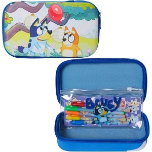 Bluey Pencil Case Set with Stickers and Gel Pens for Kids, Molded with Zip Closure - 1 of 1