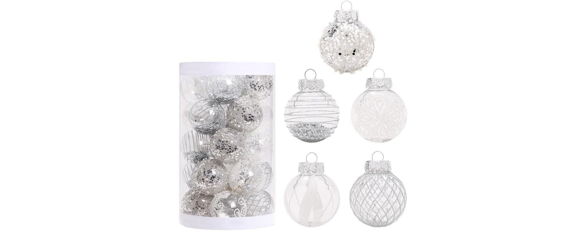 25 Pcs 2.36" Christmas Tree Ornaments Set, Christmas Ball Decorations for Christmas Parties, Holiday Weddings Indoor and Outdoor Decorations, Silver